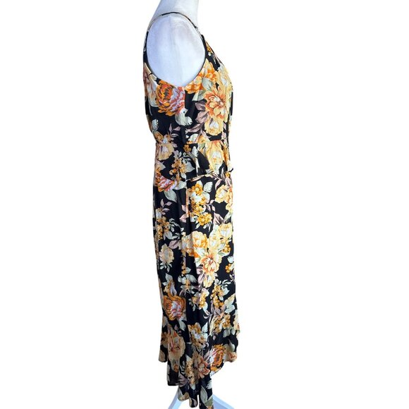 BARDOT Dress Black‎ Hi-lo Hem Spaghetti Strap Midi Party Faux Wrap Flounce Small - Picture 6 of 13